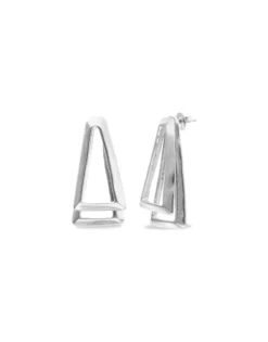Pendientes triangulares dobles bañados en plata de ley