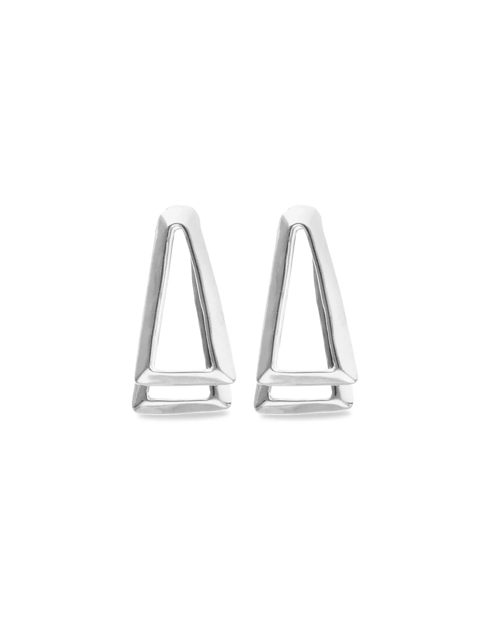 Pendientes triangulares dobles bañados en plata de ley