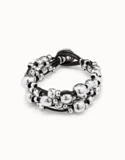 Pulsera ancha de cuero bañada en plata de ley