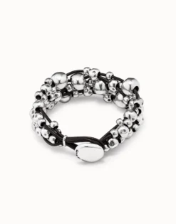 Pulsera ancha de cuero bañada en plata de ley