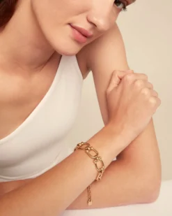 Pulsera bañada en oro 18k con eslabones ovalados medianos