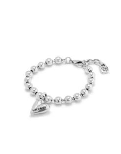 Pulsera bañada en plata de ley con bolas y charm de corazón