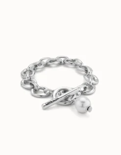 Pulsera bañada en plata de ley con eslabones y charm de perla