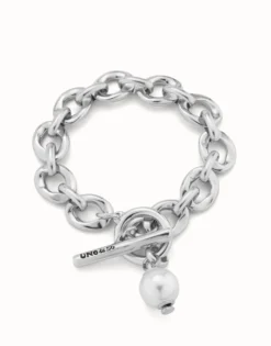 Pulsera bañada en plata de ley con eslabones y charm de perla