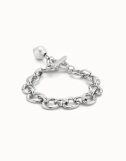 Pulsera bañada en plata de ley con eslabones y charm de perla