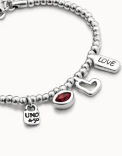 Pulsera bañada en plata de ley con cristal rojo mujer