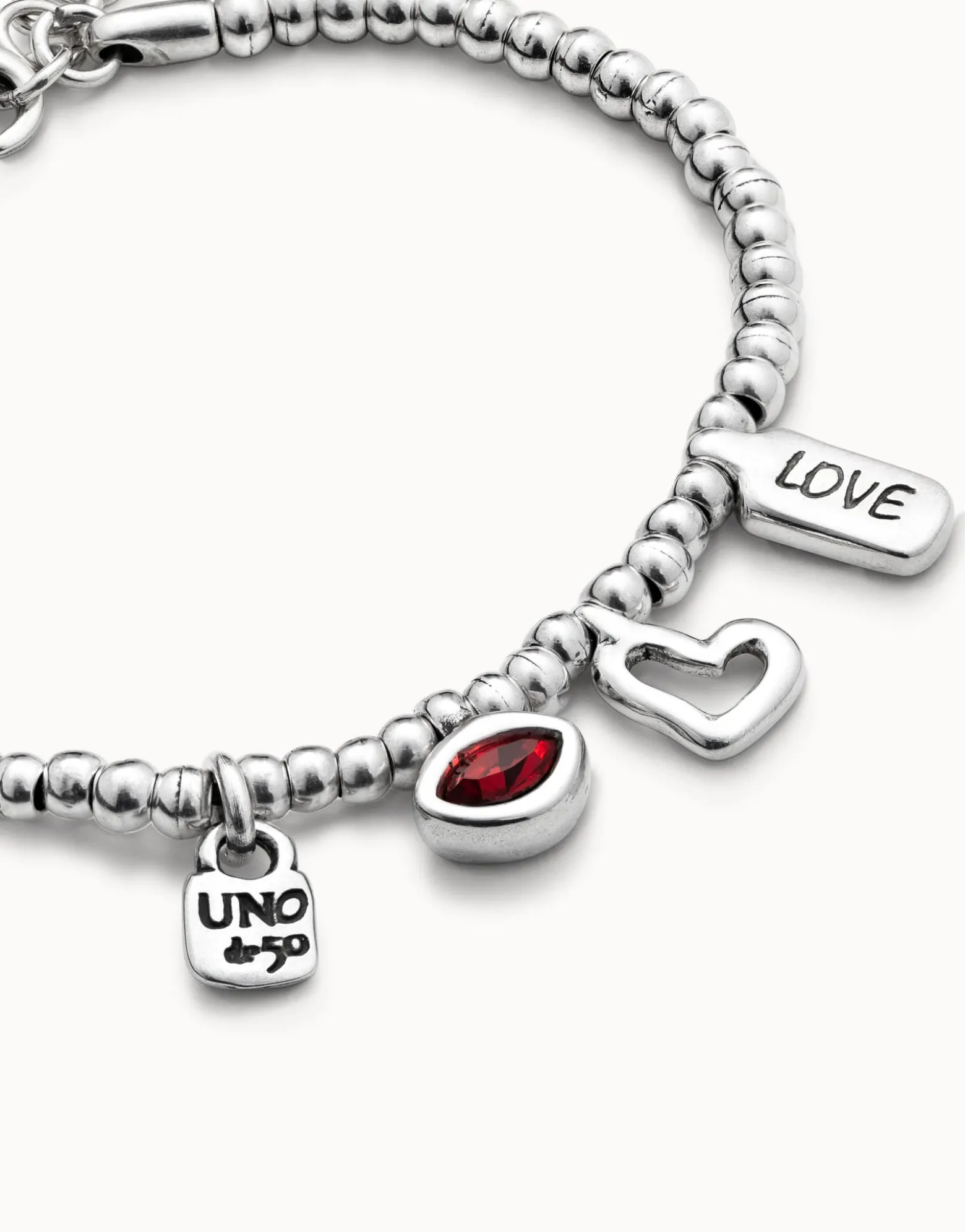 Pulsera bañada en plata de ley con cristal rojo mujer