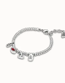 Pulsera bañada en plata de ley con cristal rojo mujer