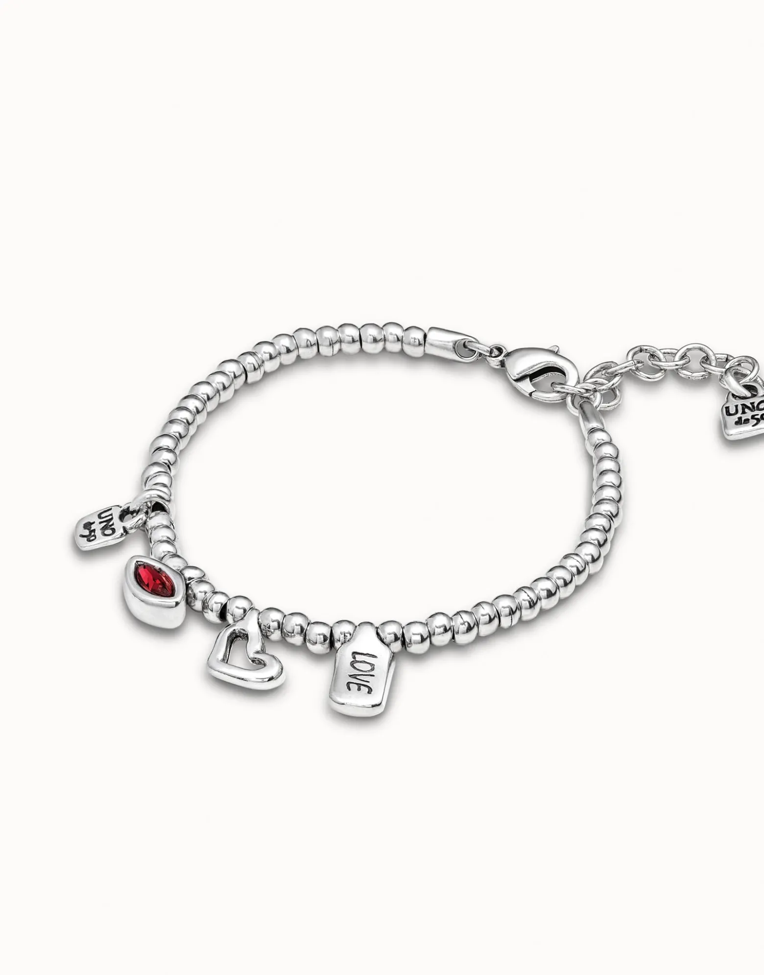 Pulsera bañada en plata de ley con cristal rojo mujer