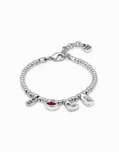 Pulsera bañada en plata de ley con cristal rojo mujer