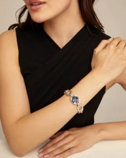 Pulsera bañada en plata de ley con eslabones y cristal azul