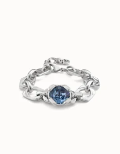 Pulsera bañada en plata de ley con eslabones y cristal azul