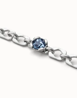 Pulsera bañada en plata de ley con eslabones y cristal azul