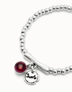 Pulsera bañada en plata de ley, cristal de murano y palabra suerte
