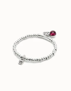 Pulsera bañada en plata de ley, cristal de murano y palabra suerte