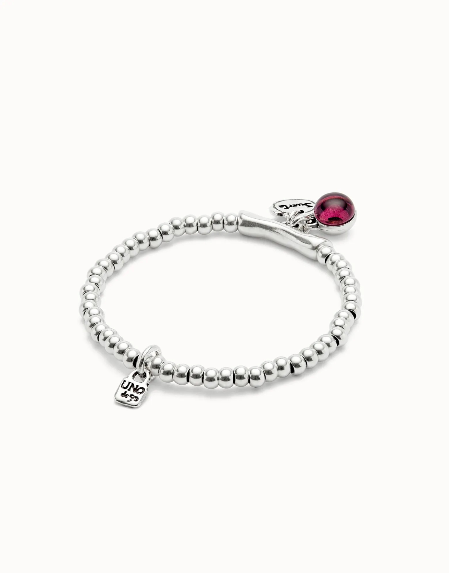 Pulsera bañada en plata de ley, cristal de murano y palabra suerte