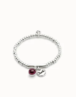 Pulsera bañada en plata de ley, cristal de murano y palabra suerte