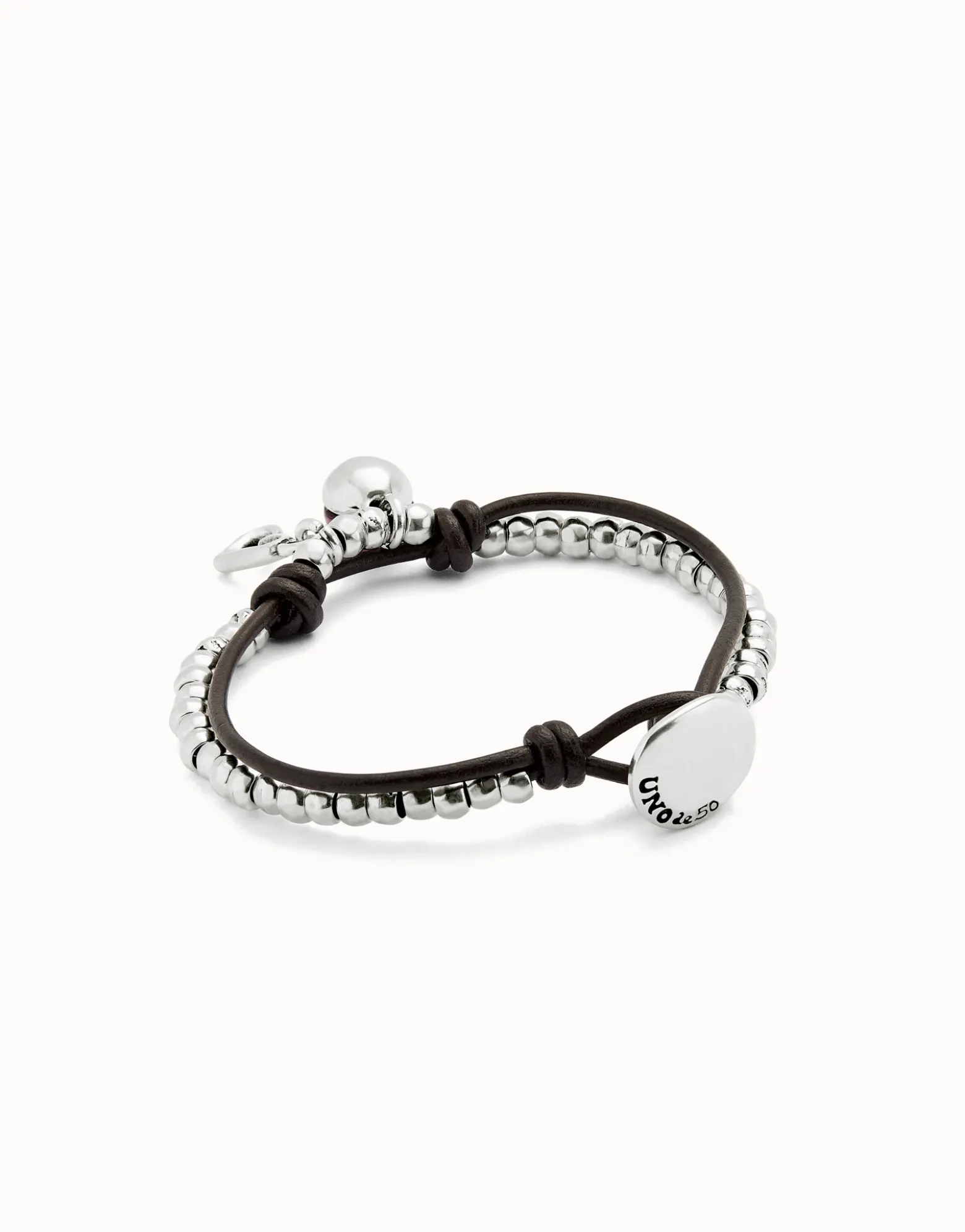 Pulsera bañada en plata de ley con cuero y cristal morado