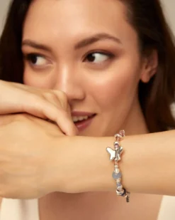 Pulsera bañada en plata de ley con cristales artesales multicolor