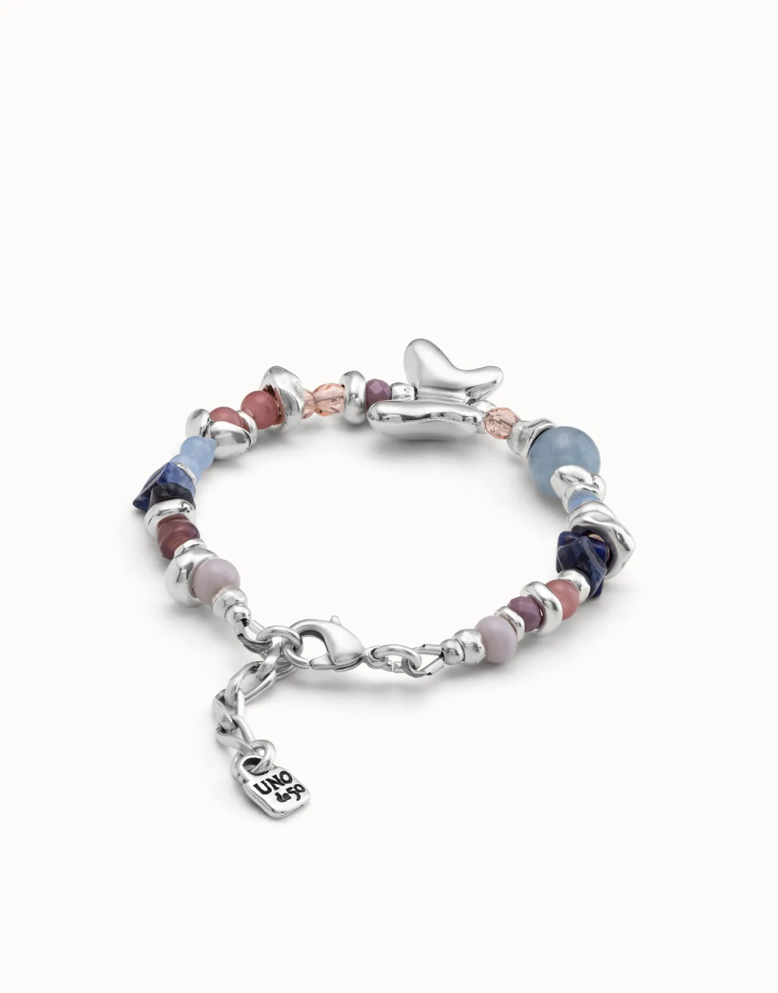 Pulsera bañada en plata de ley con cristales artesales multicolor
