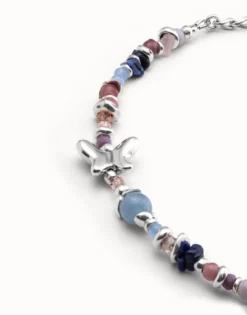 Pulsera bañada en plata de ley con cristales artesales multicolor