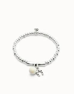 Pulsera bañada en plata de ley y cristal de murano marfil y herradura