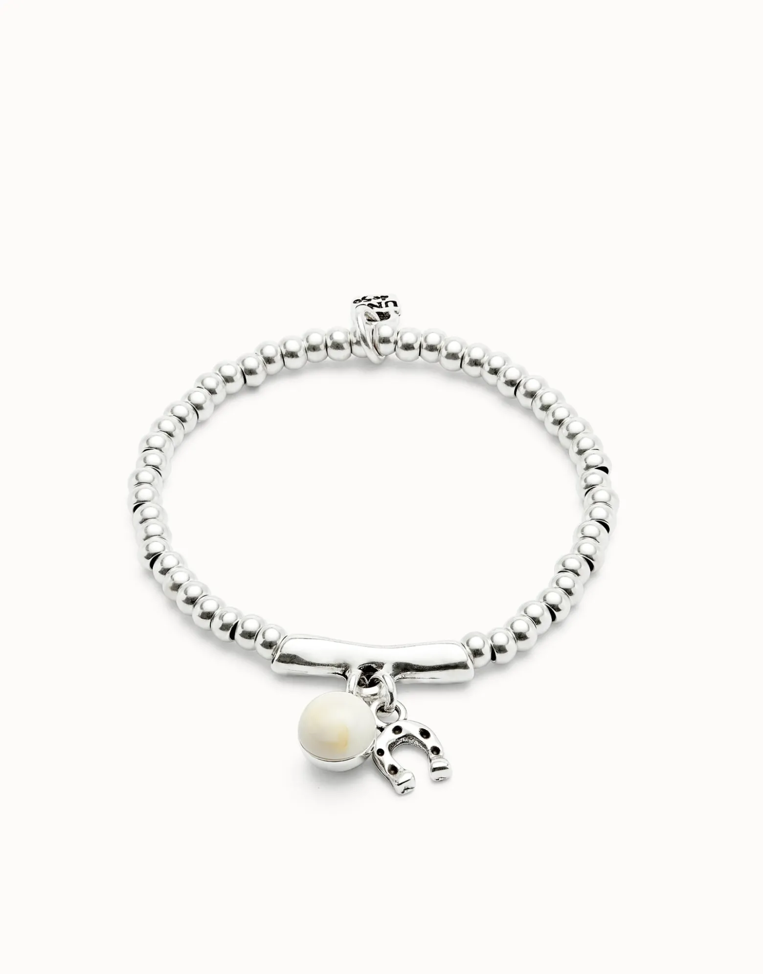 Pulsera bañada en plata de ley y cristal de murano marfil y herradura