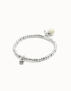 Pulsera bañada en plata de ley y cristal de murano marfil y herradura