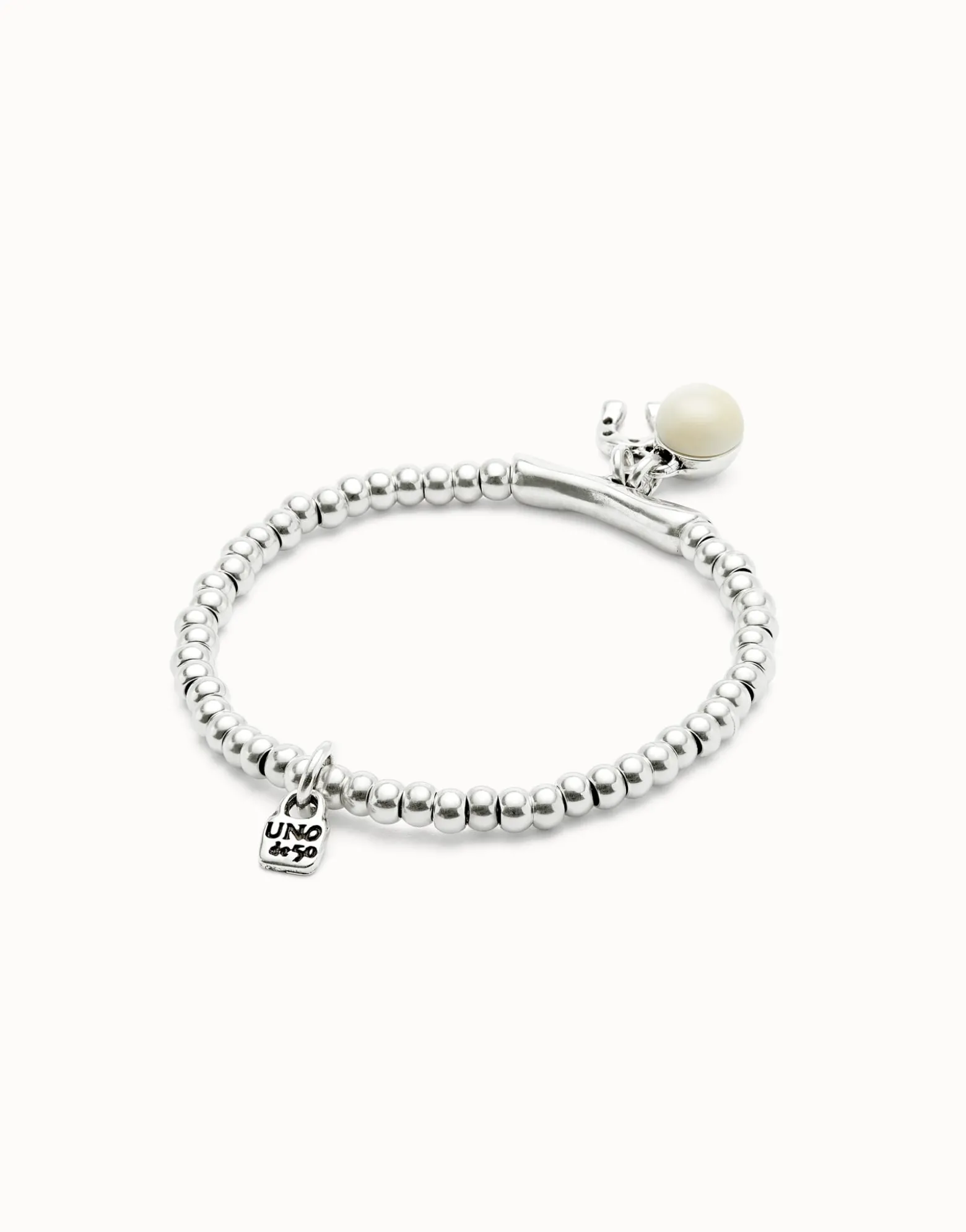 Pulsera bañada en plata de ley y cristal de murano marfil y herradura