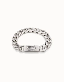Pulsera bañada en plata ley con cadena barbada y cierre automático