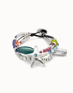Pulsera bañada en plata y piedras de resina