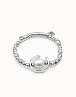 Pulsera bañado en plata de ley con perla blanca mujer