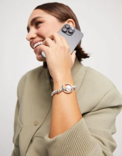Pulsera bañado en plata de ley con perla blanca mujer