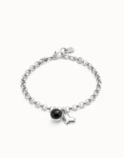 Pulsera cadena bañadas en plata de ley con charm corazón