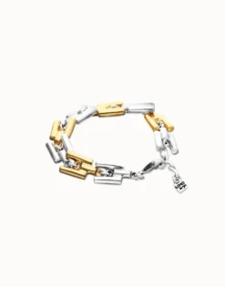 Pulsera combinada bañada en plata de ley y oro 18k con eslabones