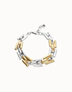 Pulsera combinada bañada en plata de ley y oro 18k con eslabones