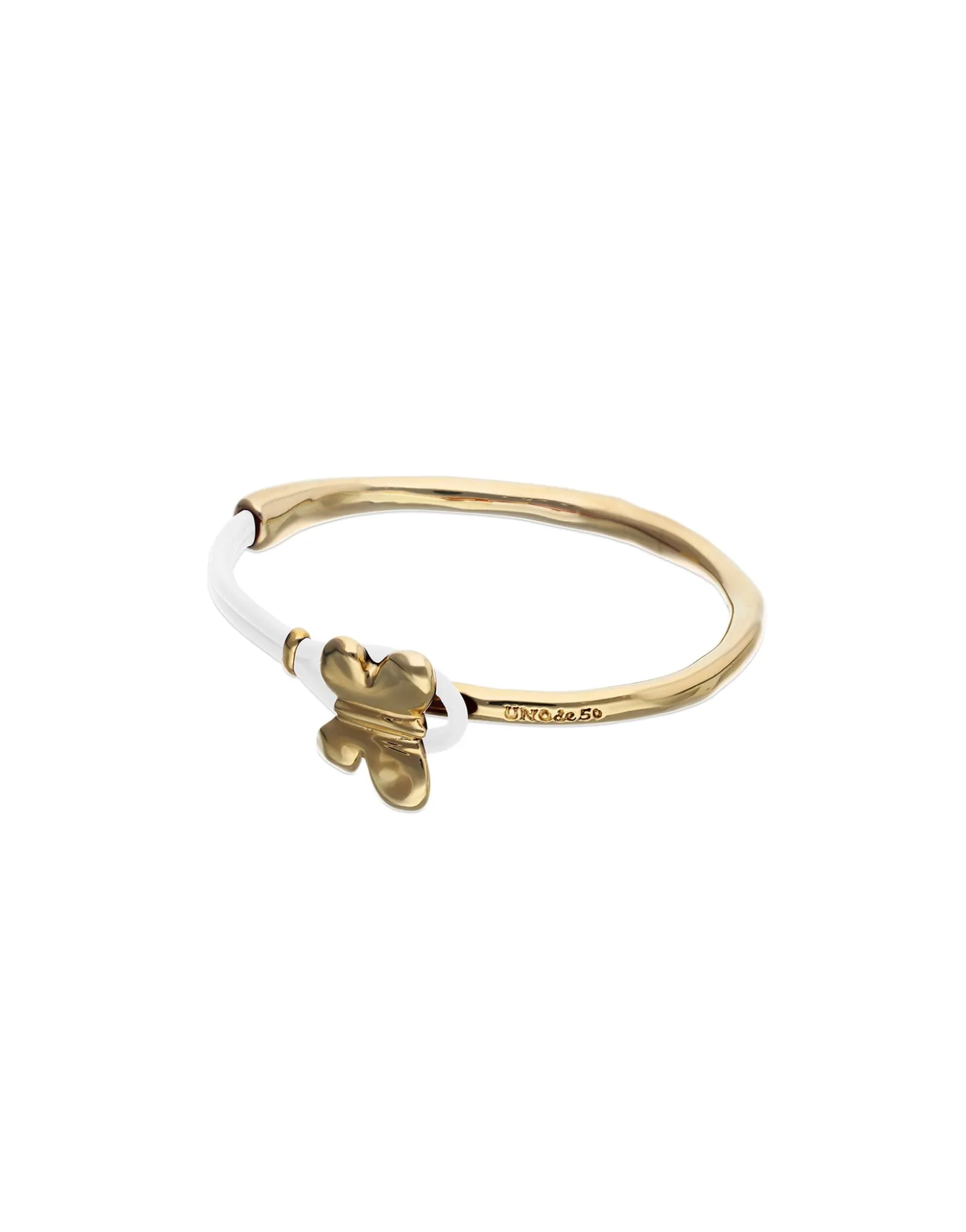 Pulsera combinada en cuero crema y oro 18k con adorno de mariposa