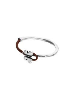 Pulsera combinada en cuero marrón y plata de ley con adorno de mariposa