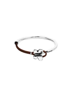 Pulsera combinada en cuero marrón y plata de ley con adorno de mariposa