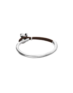 Pulsera combinada en cuero marrón y plata de ley con adorno de mariposa