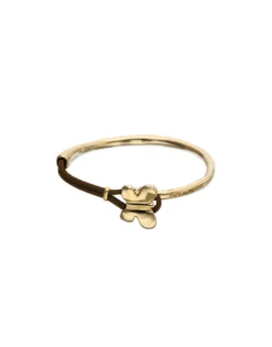 Pulsera combinada en cuero marrón y oro 18k con adorno de mariposa
