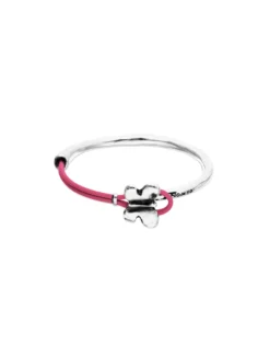 Pulsera combinada en cuero rosa y plata de ley con adorno de mariposa