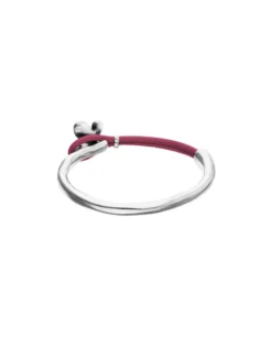 Pulsera combinada en cuero rosa y plata de ley con adorno de mariposa