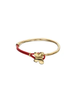 Pulsera combinada en cuero rojo y oro 18k con adorno de mariposa