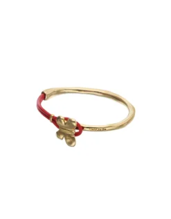 Pulsera combinada en cuero rojo y oro 18k con adorno de mariposa