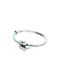 Pulsera combinada en cuero turquesa y plata de ley con adorno de mariposa