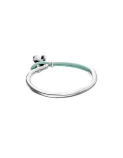 Pulsera combinada en cuero turquesa y plata de ley con adorno de mariposa