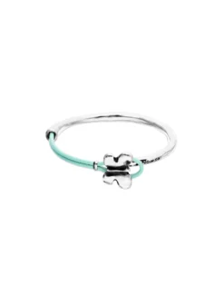 Pulsera combinada en cuero turquesa y plata de ley con adorno de mariposa