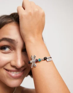 Pulsera con libélula bañada en plata de ley y cristales