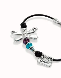 Pulsera con libélula bañada en plata de ley y cristales